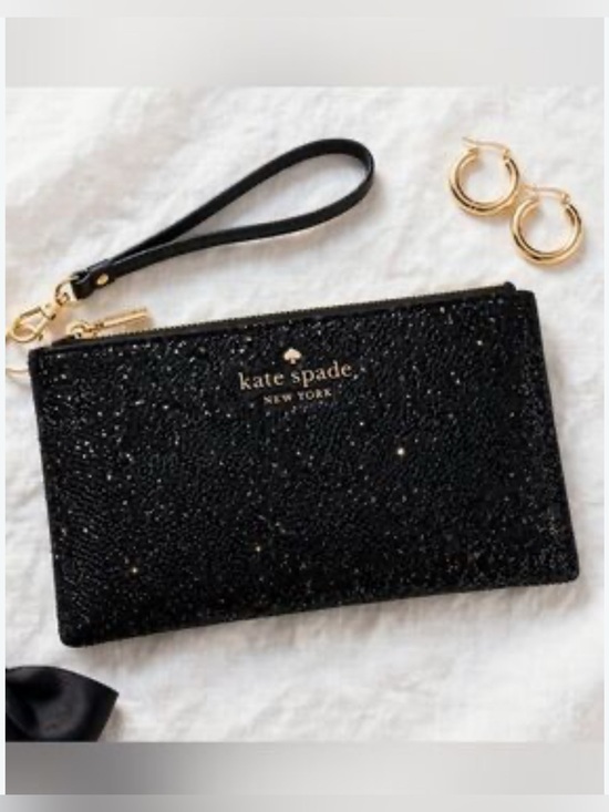 kate spade Handbags - kate Spade Lucy Black Glitter Zip Wristlet Clutch